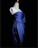 Unique Sheath One Shoulder Royal Blue Sleeveless Satin Mini Formal 7th Grade Homecoming Dresses Middle School Prom Dress Hoco Outfits HZ1121