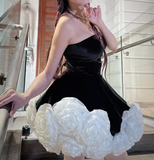 Trendy Ball Gown Strapless Black Velvet Mini Short Formal 7th Grade Homecoming Dresses Middle School Short Prom Dress Hoco Outfits HZ1121