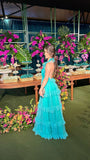 Classy A line Hater Blue Long Formal Prom Gown Summer Wedding Guest Dress Bridal Guest Dresses Wedding Outfits For Guest HZ1121