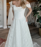 Princess Bridal Dress Mermaid Off The Shoulder Lace Wedding Dress With Short Sleeves Wedding Dresses Modest Wedding Gowns HZ1121