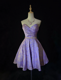 Unique A Line Sweetheart Satin Lilac Lace Short Mini Formal 7th Grade Homecoming Dresses Middle School Short Cocktail Night Dress Hoco Outfits HZ1121