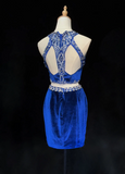 Unique Sheath 2 Pieces Royal Blue Velvet Short Mini Formal 7th Grade Homecoming Dresses Middle School Short Cocktail Night Dress Hoco Outfits HZ1121