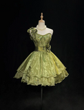 Cute Ball Gown One Shoulder Olive Green Organza Layers Formal 7th Grade Homecoming Dresses Middle School Short Prom Dress Cocktail Birthday Outfits HZ1121