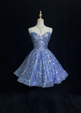 Cute Ball Gown Spaghetti Straps Blue Sequin Short Mini Formal 8th Grade Homecoming Dresses Middle School Cocktail Night Dress Hoco Outfits HZ1121