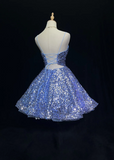 Cute Ball Gown Spaghetti Straps Blue Sequin Short Mini Formal 8th Grade Homecoming Dresses Middle School Cocktail Night Dress Hoco Outfits HZ1121