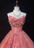 Cute Ball Gown Spaghetti Straps Pink Lace Short Mini Formal 8th Grade Homecoming Dresses Middle School Cocktail Night Dress Hoco Outfits HZ1121