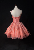 Cute Ball Gown Spaghetti Straps Pink Lace Short Mini Formal 8th Grade Homecoming Dresses Middle School Cocktail Night Dress Hoco Outfits HZ1121