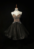 Cute Ball Gown Spaghetti Straps Black Tulle Backless Short Mini Formal 8th Grade Homecoming Dresses Middle School Cocktail Night Dress Hoco Outfits HZ1121