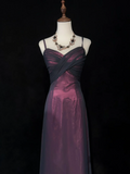 Elegant A line Spaghetti Straps Grape Tulle Long Prom Dresses Party Dress Summer 20th Birthday Outfits 18th Birthday Dresses HZ1121