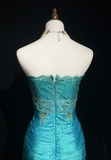 Vintage Sheath Strapless Blue Satin Knee Length Formal 8th Grade Homecoming Dresses Middle School Cocktail Dress Hoco Outfits HZ1121