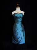 Trendy Sheath Strapless Navy Blue Knee Length Formal 8th Grade Homecoming Dresses Middle School Cocktail Dress Hoco Outfits HZ1121