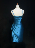 Trendy Sheath Spaghetti Straps Blue Knee Length Formal 8th Grade Homecoming Dresses Middle School Cocktail Dress Hoco Outfits HZ1121