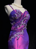 Trendy Mermaid Spaghetti Straps Grape Knee Length Formal 8th Grade Homecoming Dresses Middle School Cocktail Dress Hoco Outfits HZ1121
