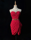 Vintage Sheath Sweetheart Red Chiffon Short Formal 8th Grade Homecoming Dresses Middle School Cocktail Dress Mini Hoco Outfits HZ1121