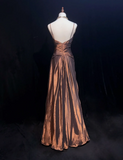 Pretty A line Spaghetti Straps Brown Taffeta Long Prom Dresses Party Dress Summer 20th Birthday Outfits 18th Birthday Dresses HZ1121