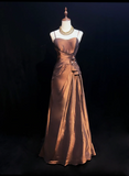 Pretty A line Spaghetti Straps Brown Taffeta Long Prom Dresses Party Dress Summer 20th Birthday Outfits 18th Birthday Dresses HZ1121
