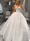 Retro Ball Gown Sweetheart Sleeveless White Satin Wedding Dress Modest Wedding Dresses Princess Wedding Gowns HZ1121