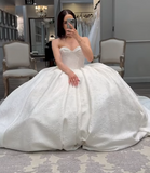 Retro Ball Gown Sweetheart Sleeveless White Satin Wedding Dress Modest Wedding Dresses Princess Wedding Gowns HZ1121