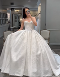 Retro Ball Gown Sweetheart Sleeveless White Satin Wedding Dress Modest Wedding Dresses Princess Wedding Gowns HZ1121