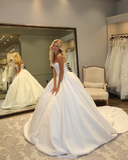 Retro Ball Gown Sweetheart Sleeveless White Satin Wedding Dress Modest Wedding Dresses Princess Wedding Gowns HZ1121