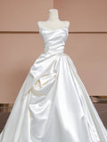 Unique Wedding Dresses Ball Gown Sweetheart Neck Satin White Long Wedding Dresses Simple Bride Dress Bridal Gowns HZ1121