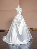 Unique Wedding Dresses Ball Gown Sweetheart Neck Satin White Long Wedding Dresses Simple Bride Dress Bridal Gowns HZ1121
