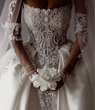 Beautiful Ball Gown Sweetheart Sleeveless White Satin Pleated White Pearls Beads Wedding Dress Modest Wedding Dresses Princess Wedding Gowns HZ1121