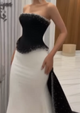 Retro Wedding Dresses Mermaid Strapless Satin Black Long Wedding Dresses Simple Bride Dress Bridal Gowns HZ1121