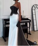 Retro Wedding Dresses Mermaid Strapless Satin Black Long Wedding Dresses Simple Bride Dress Bridal Gowns HZ1121