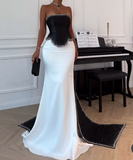 Retro Wedding Dresses Mermaid Strapless Satin Black Long Wedding Dresses Simple Bride Dress Bridal Gowns HZ1121