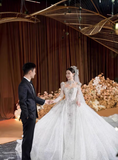 Luxury Ball Gown Sweetheart Sequin With Lace White Wedding Dress Modest Wedding Dresses Princess Wedding Gowns HZ1121