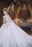 Luxury Ball Gown Sweetheart Sequin With Lace White Wedding Dress Modest Wedding Dresses Princess Wedding Gowns HZ1121