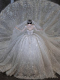 Luxury Ball Gown Sweetheart Sequin With Lace White Wedding Dress Modest Wedding Dresses Princess Wedding Gowns HZ1121