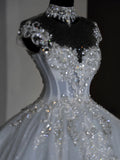 Unique Bridal Dress Ball Gown Scoop White Sequin Long Wedding Dresses Luxury Bride Dress Bridal Gowns HZ1121