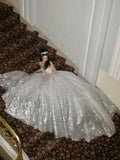 Unique Bridal Dress Ball Gown Scoop White Sequin Long Wedding Dresses Luxury Bride Dress Bridal Gowns HZ1121