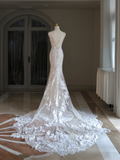 Luxury Mermaid Spaghetti Straps Lace White Wedding Dress Modest Wedding Dresses Princess Wedding Gowns HZ1121