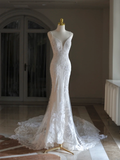 Luxury Mermaid Spaghetti Straps Lace White Wedding Dress Modest Wedding Dresses Princess Wedding Gowns HZ1121