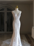 Luxury Mermaid Spaghetti Straps Lace White Wedding Dress Modest Wedding Dresses Princess Wedding Gowns HZ1121