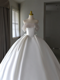 Princess Bridal Dress Ball Gown Off The Shoulder Satin Wedding Dress With Beads White Wedding Dresses Modest Wedding Gowns HZ1121