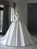 Princess Bridal Dress Ball Gown Strapless Satin Wedding Dress With Ruffles White Wedding Dresses Simple Wedding Gowns HZ1121