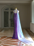 Sexy Mermaid Sweetheart Grape Sequin Long Prom Dresses Party Dress 20th Birthday Outfits Graduation Dresses HZ1121