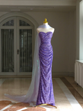 Sexy Mermaid Sweetheart Grape Sequin Long Prom Dresses Party Dress 20th Birthday Outfits Graduation Dresses HZ1121