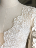 Luxury Mermaid V Neck Long Sleeves Lace White Wedding Dress Modest Wedding Dresses Princess Wedding Gowns HZ1121