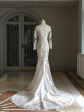 Luxury Mermaid V Neck Long Sleeves Lace White Wedding Dress Modest Wedding Dresses Princess Wedding Gowns HZ1121