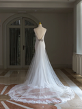 Simple Mermaid V Neck Satin White Wedding Dress Modest Wedding Dresses Princess Wedding Gowns HZ1121