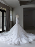 Simple Mermaid Strapless Satin White Tulle Wedding Dress Modest Wedding Dresses Princess Wedding Gowns HZ1121