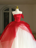 Sweet Ball Gown Strapless Sleeveless Tulle Red Quinceanera Dress Formal Gowns Vestido De 15 Anos Sweet 16 Dress HZ1121