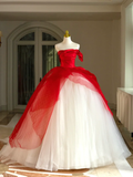 Sweet Ball Gown Strapless Sleeveless Tulle Red Quinceanera Dress Formal Gowns Vestido De 15 Anos Sweet 16 Dress HZ1121