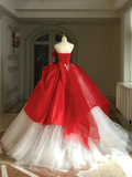 Sweet Ball Gown Strapless Sleeveless Tulle Red Quinceanera Dress Formal Gowns Vestido De 15 Anos Sweet 16 Dress HZ1121