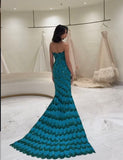 Elegant Sheath Strapless Blue Sequin Prom Dresses Party Dress Summer 22th Birthday Outfits 18th Birthday Dresses HZ1121